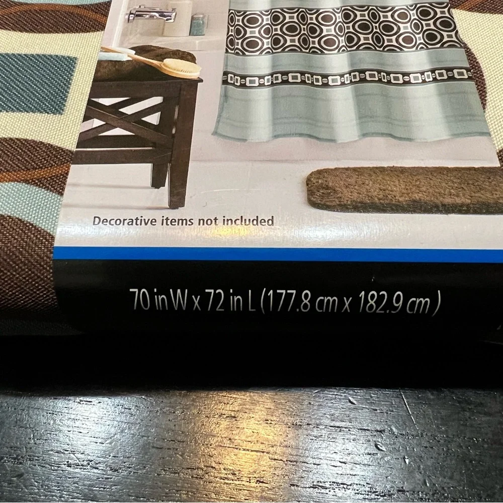 Mainstays Aqua and Brown Geometric Shower Curtain